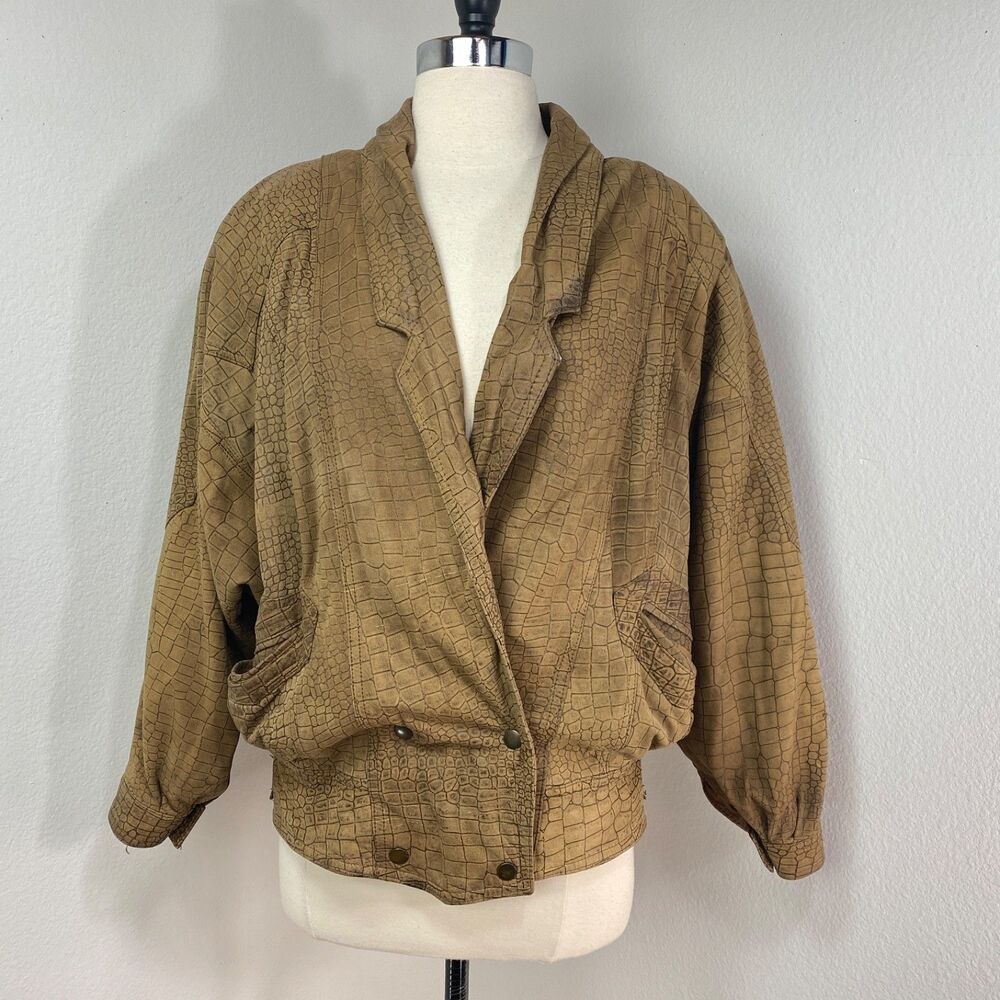Vintage 80/90 Winlit Brown Leather Bomber Jacket Small Grunge Distress Punk Rock